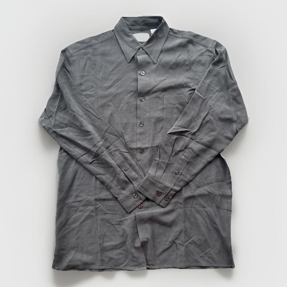 Bill Bass NEW NWOT Silk Shirt Men's Size Large Green Dress Shirt Button Down VTG